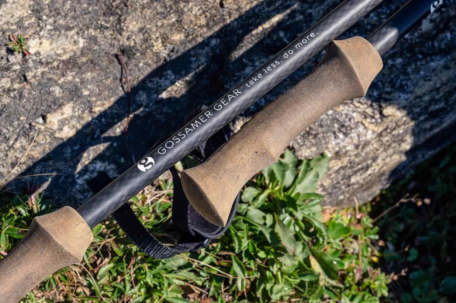 a close up of the handles of the gossamer gear LT5 carbon trekking poles