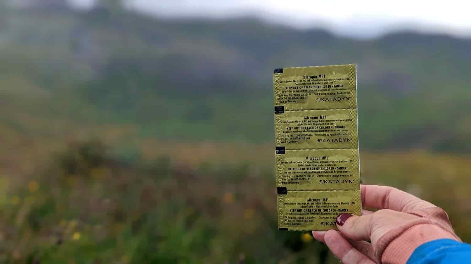 a packet of micropur chlorine tablets
