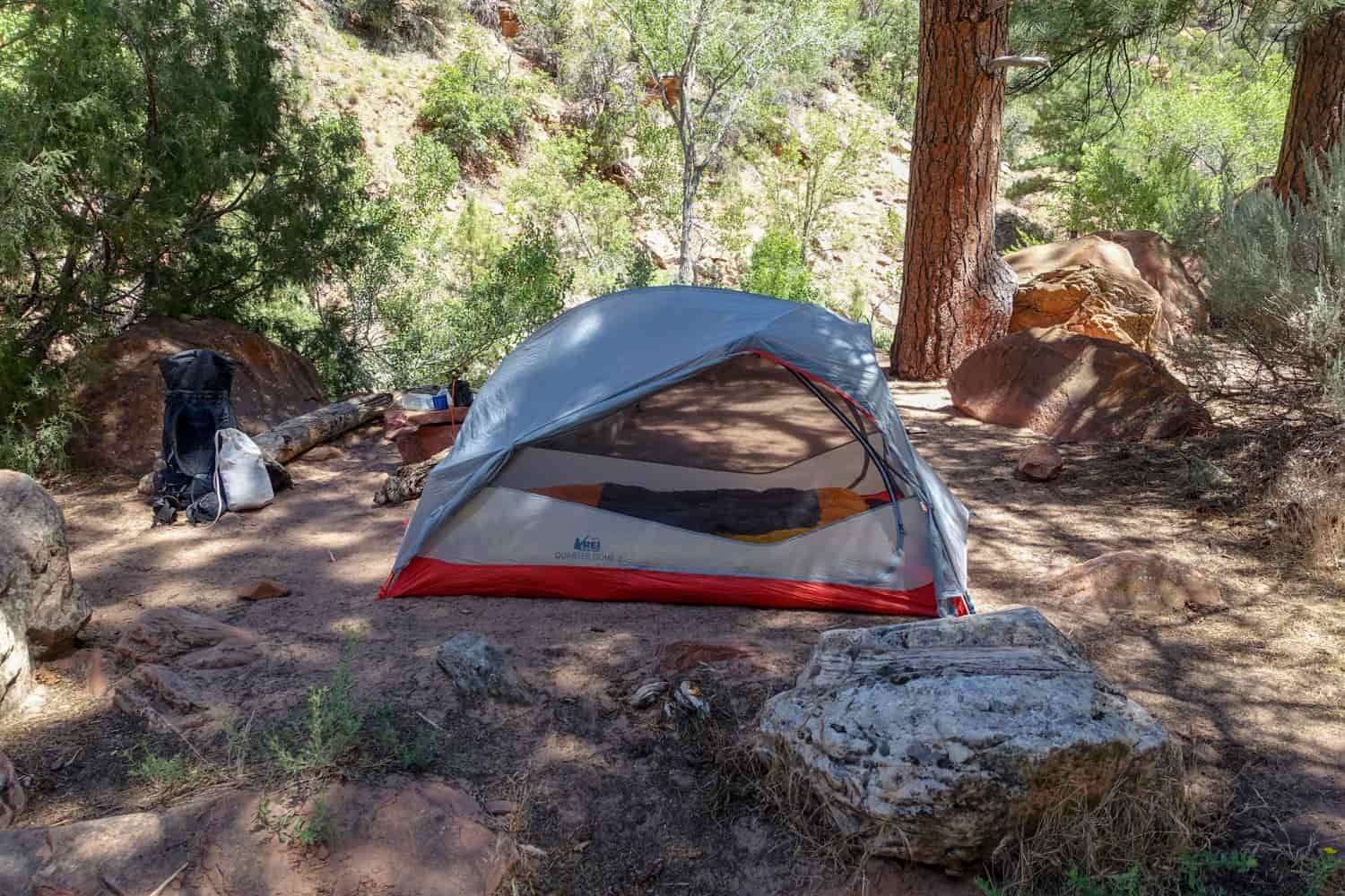 a backpacker's campsite on the zion traverse