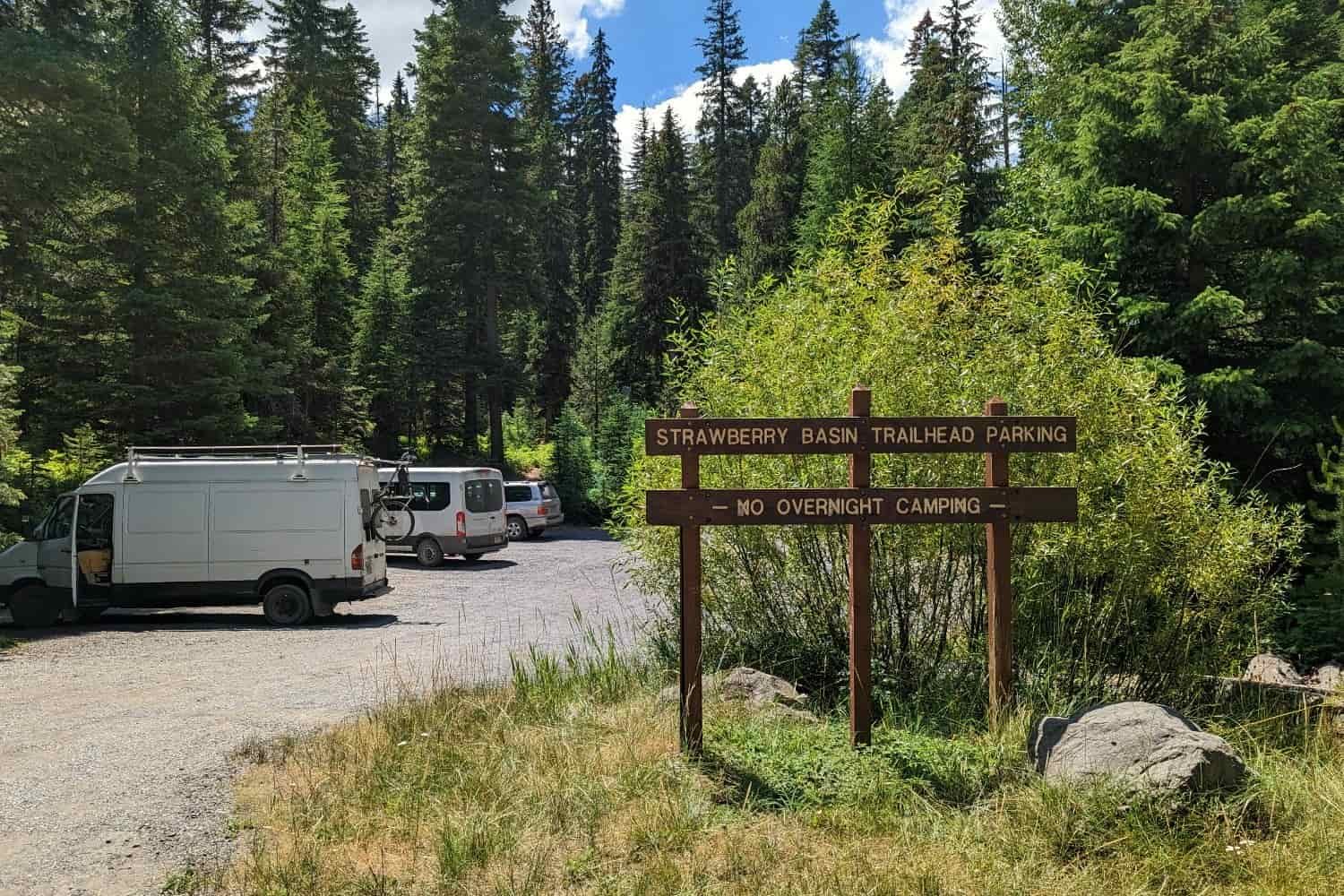 parking lot and sign for the strawberry basin