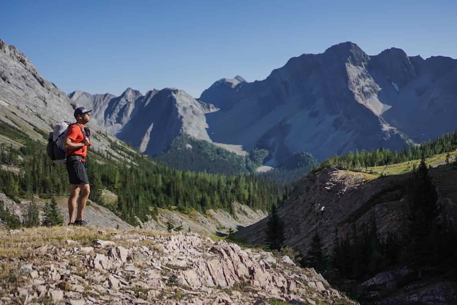 backpacker on a rocky trail in banff national park