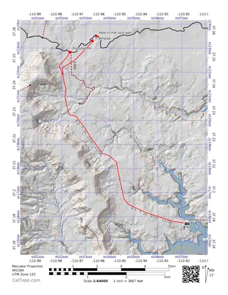 topographic map of Reflection Canyon Ultimate Backpacking trail