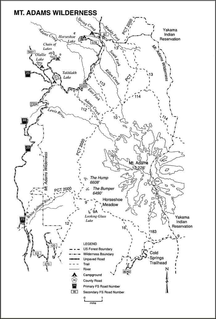 Map of the Mt Adams Wilderness