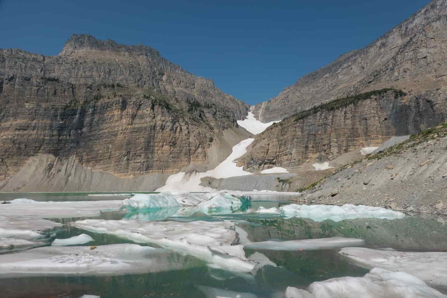 small icebergs in a glacial tarn in glacier national park
