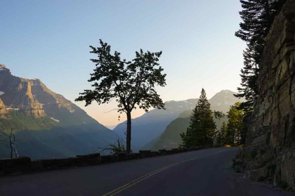 sunrise on the going to the sun road in glacier national park