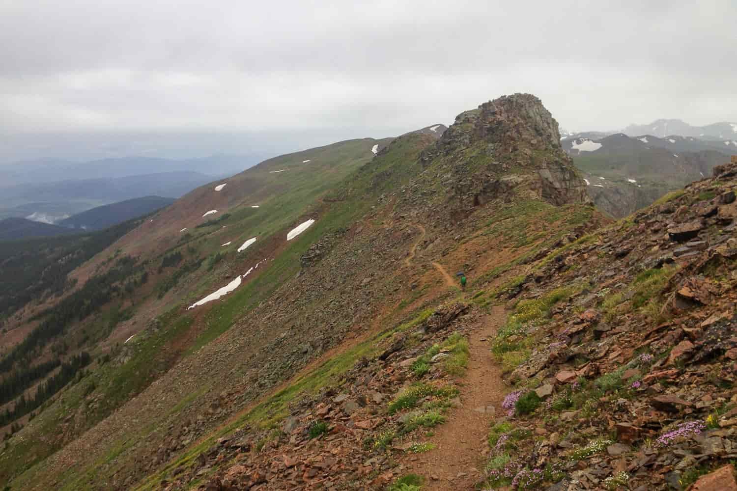 a trail cut in on just below a ridgeline on the CDT