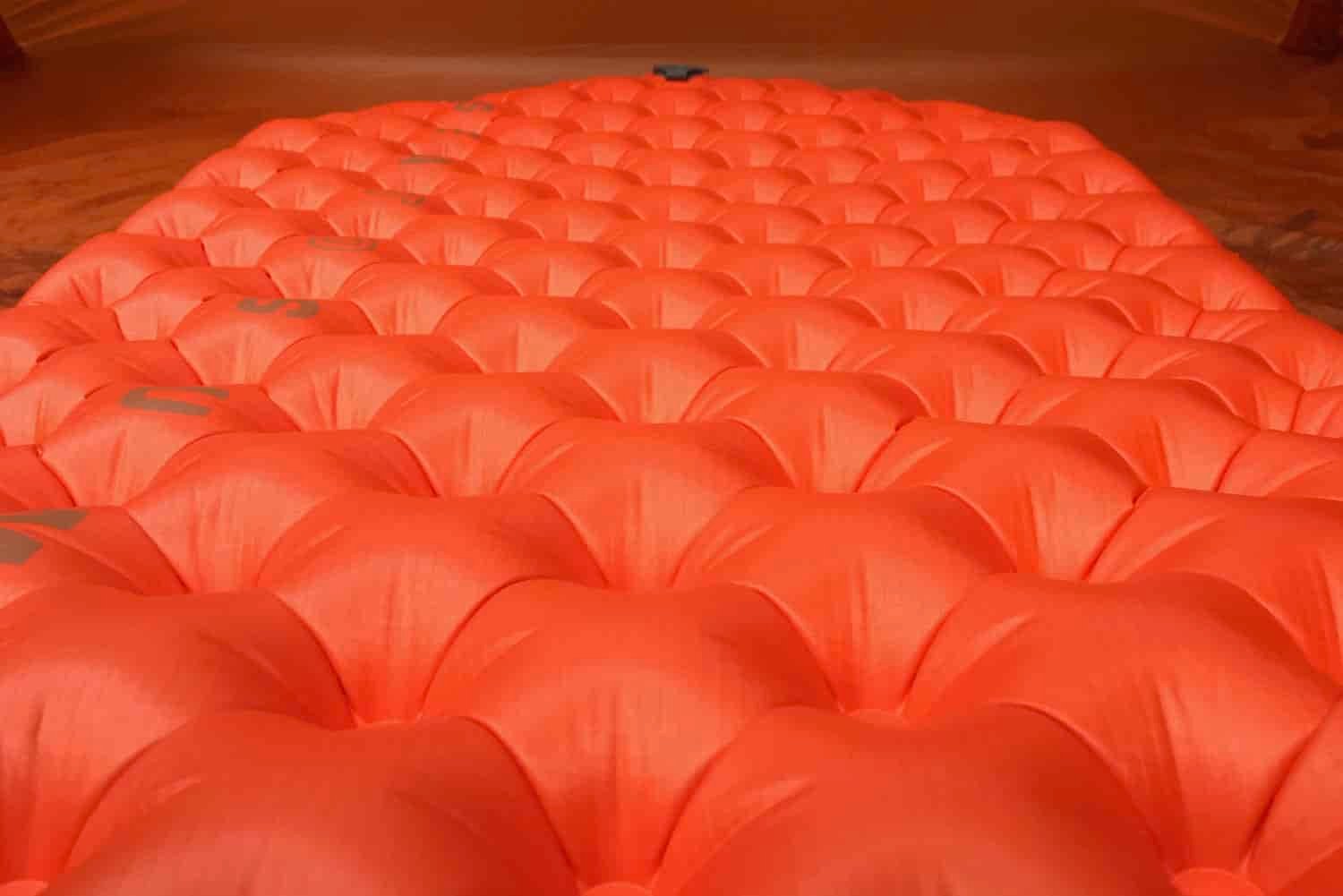 a closeup view of the inflated sea to summit ultralight insulated sleeping pad