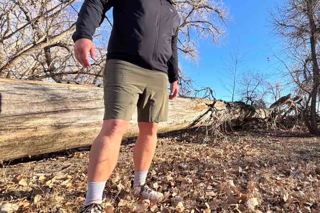 Man stands in a clearing in a forest.