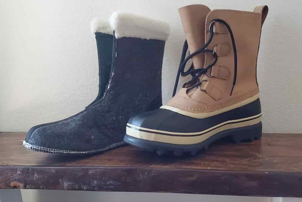 A closeup of a boot with it's liner removed.
