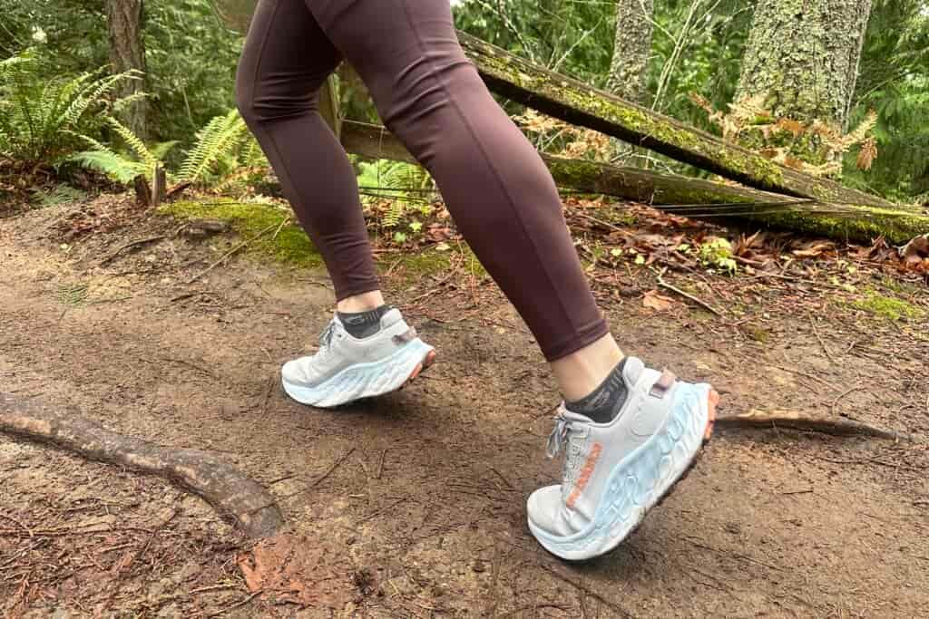 New Balance Women's Fresh Foam X Trail More V 3 close up on trail