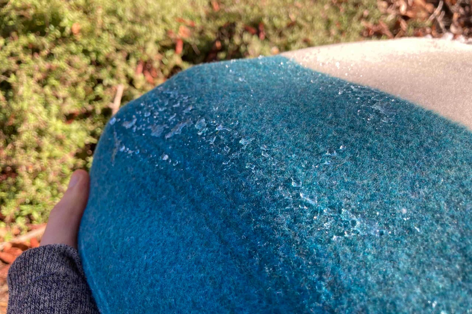 Close-up showing how water beads on the Sackcloth and Ashes blanket.
