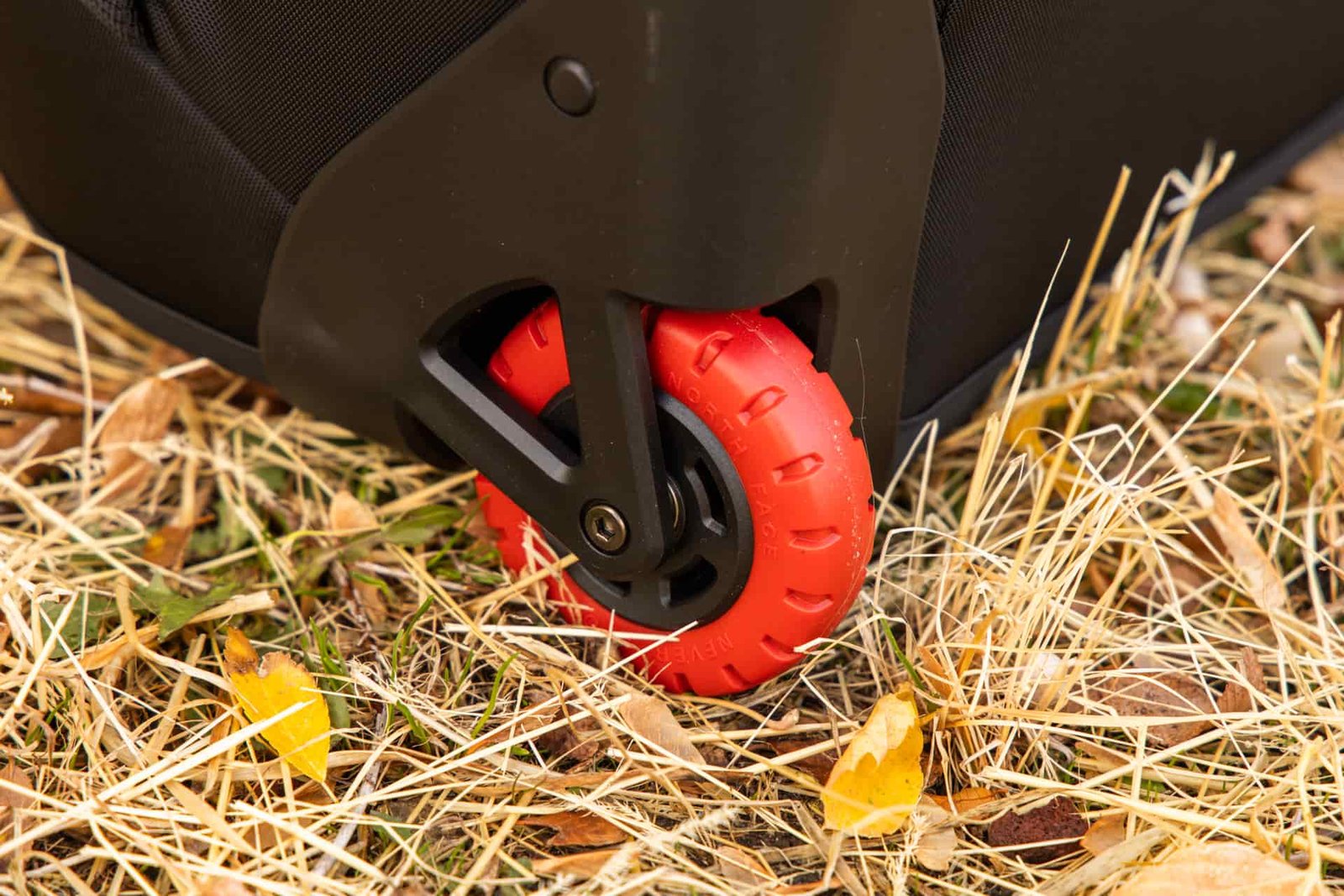 The red wheels and what looks to be repairable hardware on the roller wheels.