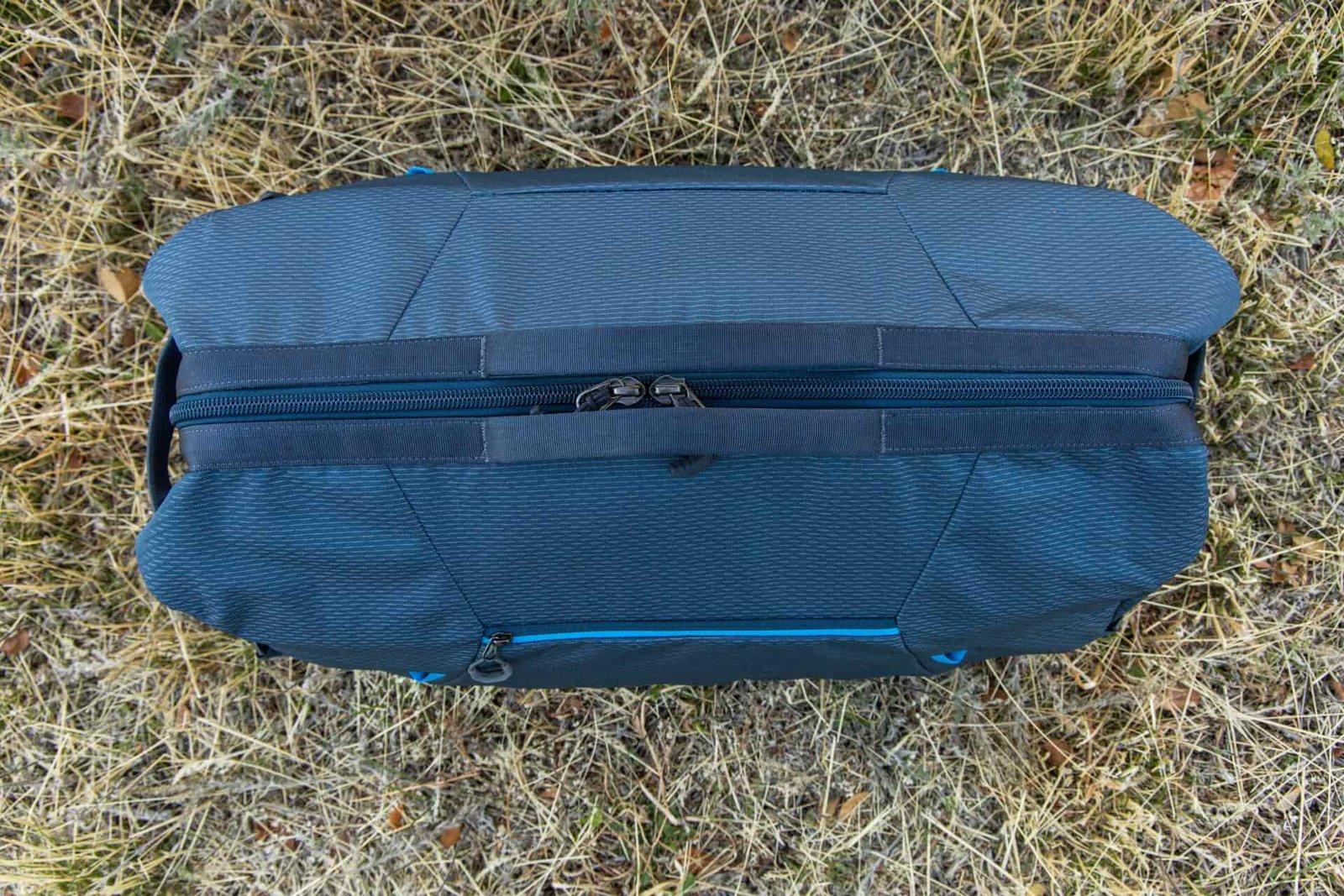 A top-down view of the Gregory Alpaca Wide Mouth 50 and it's low-profile but sturdy top grab handles.
