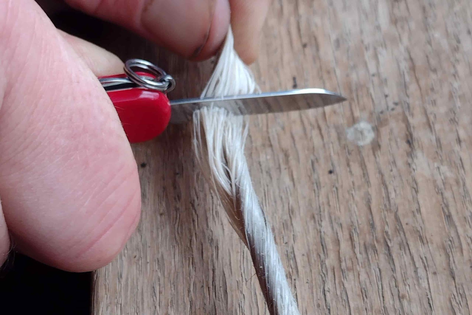 The Victorinox Classic SD cutting through twine.