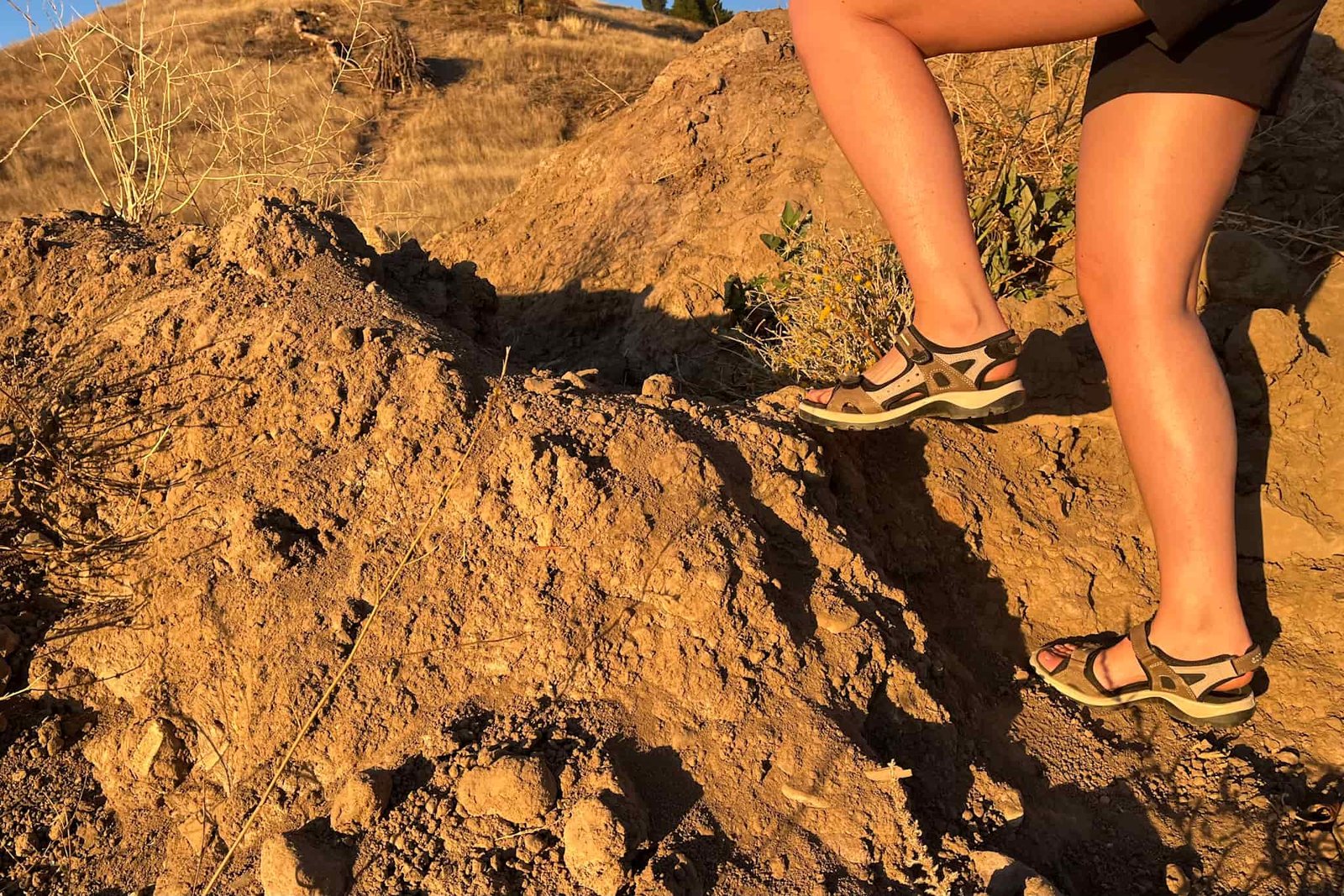 Our tester wearing the Ecco Yucatan sandals on a hike.