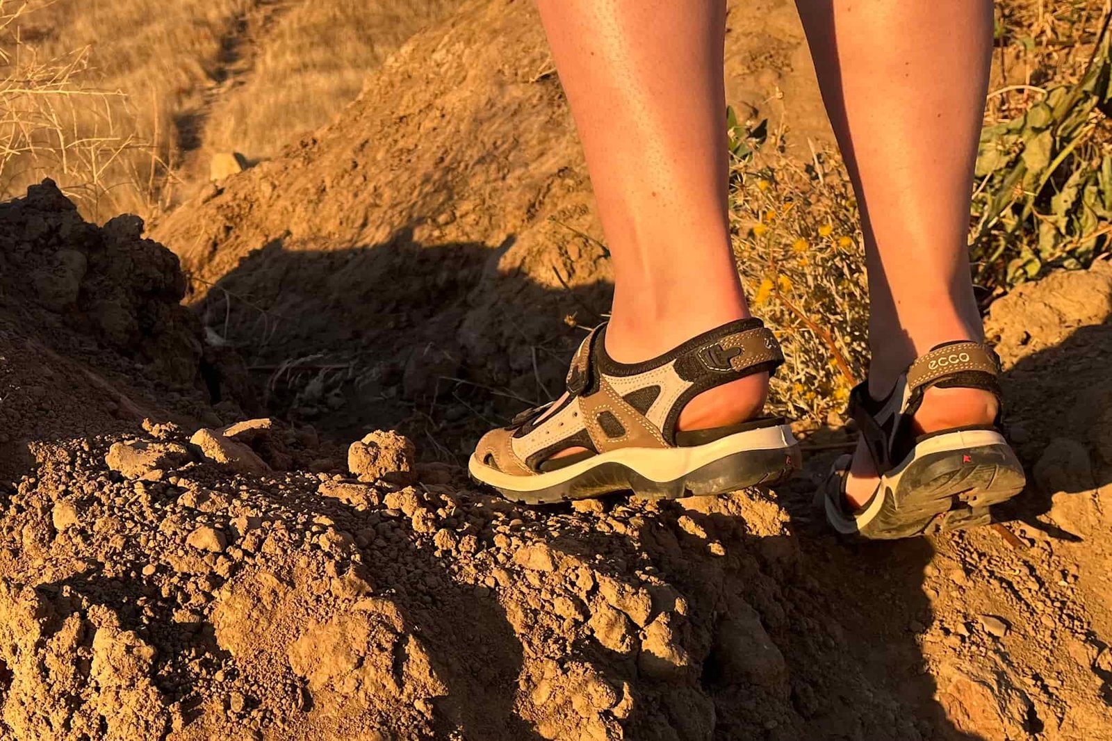 Our tester wearing the Ecco Yucatan sandals on a hike.