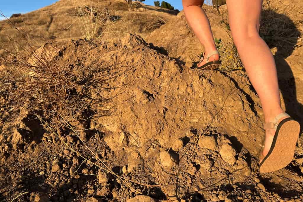 Our tester on a hike in the Teva Original Universals hiking sandals.