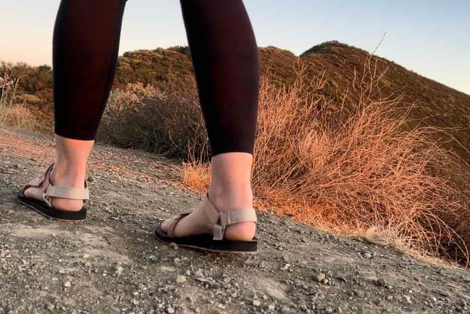 Our tester on a hike in the Teva Original Universals hiking sandals.