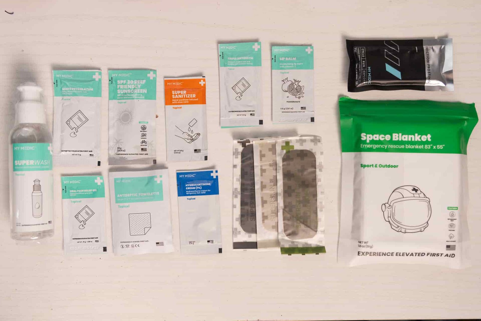 Some of the supplies inside the My Medic MyFAK Mini.