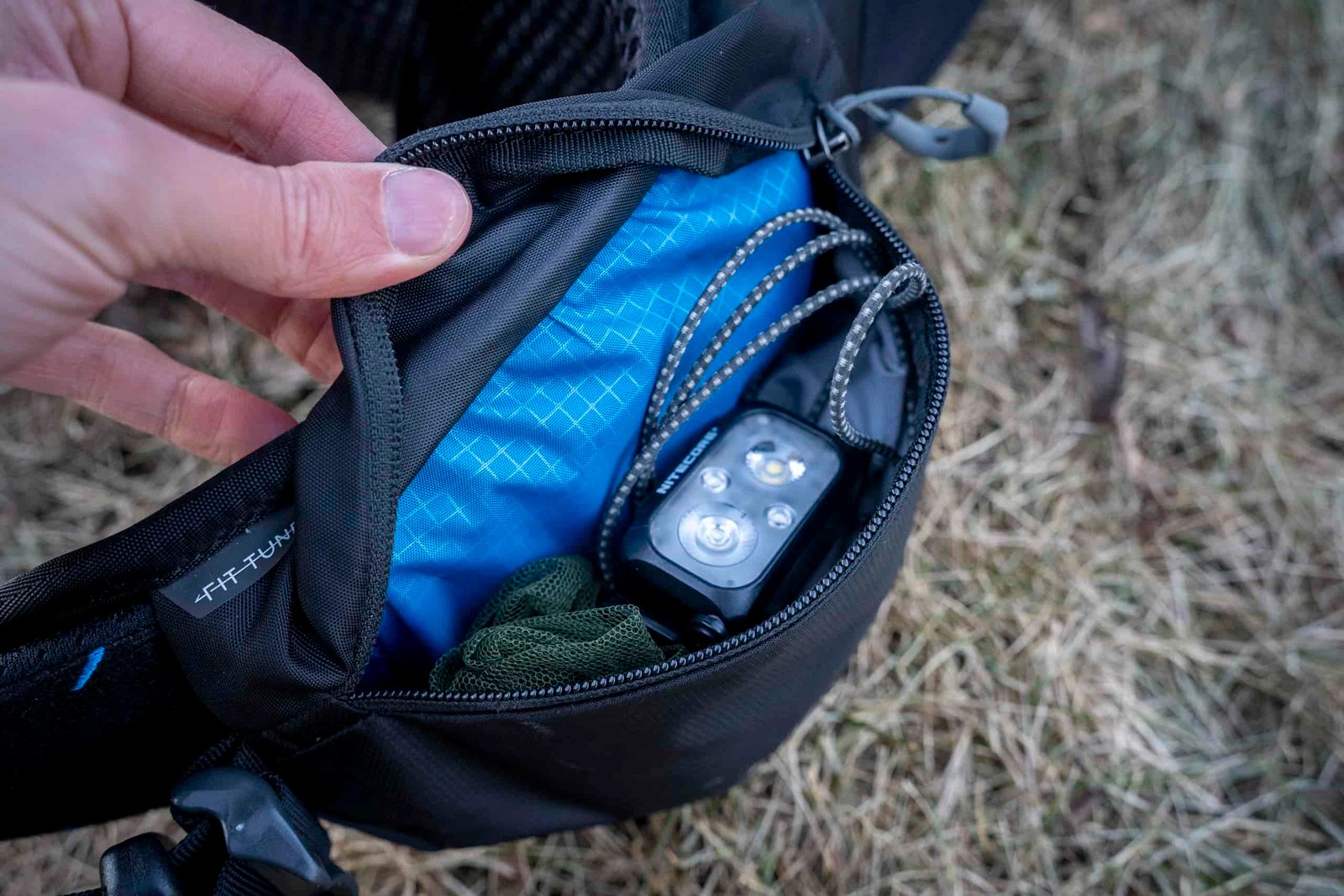a headlamp in a pocket