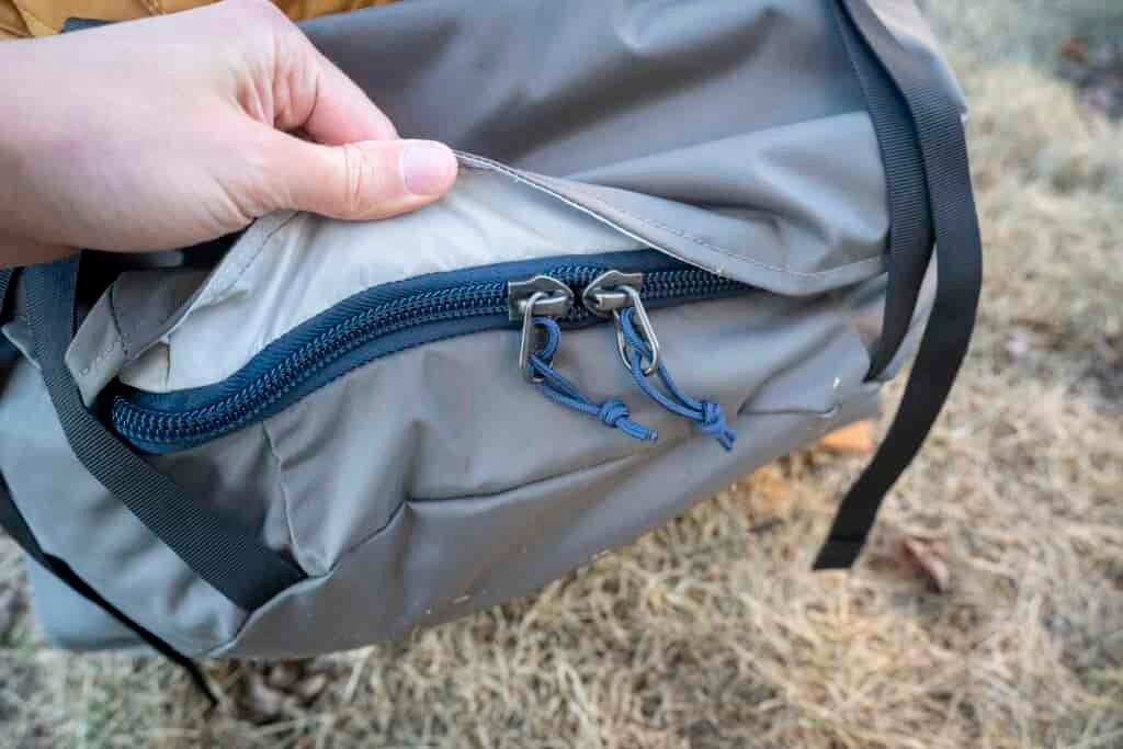 bottom sleeping bag compartment of backpack