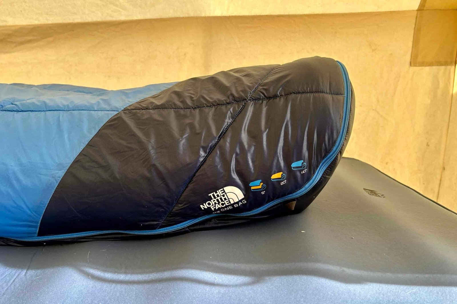 Close-up image of the footbox of a sleeping bag.