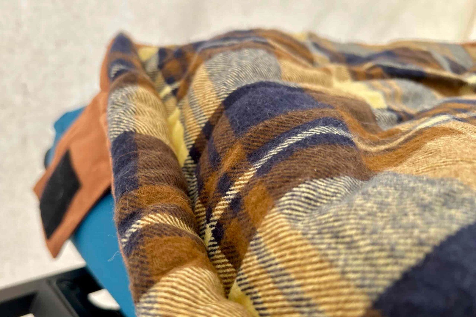 Close-up shot of the inside fabric of a sleeping bag.