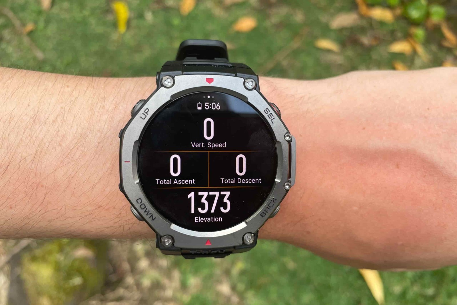 A watch screen showing performance metrics.