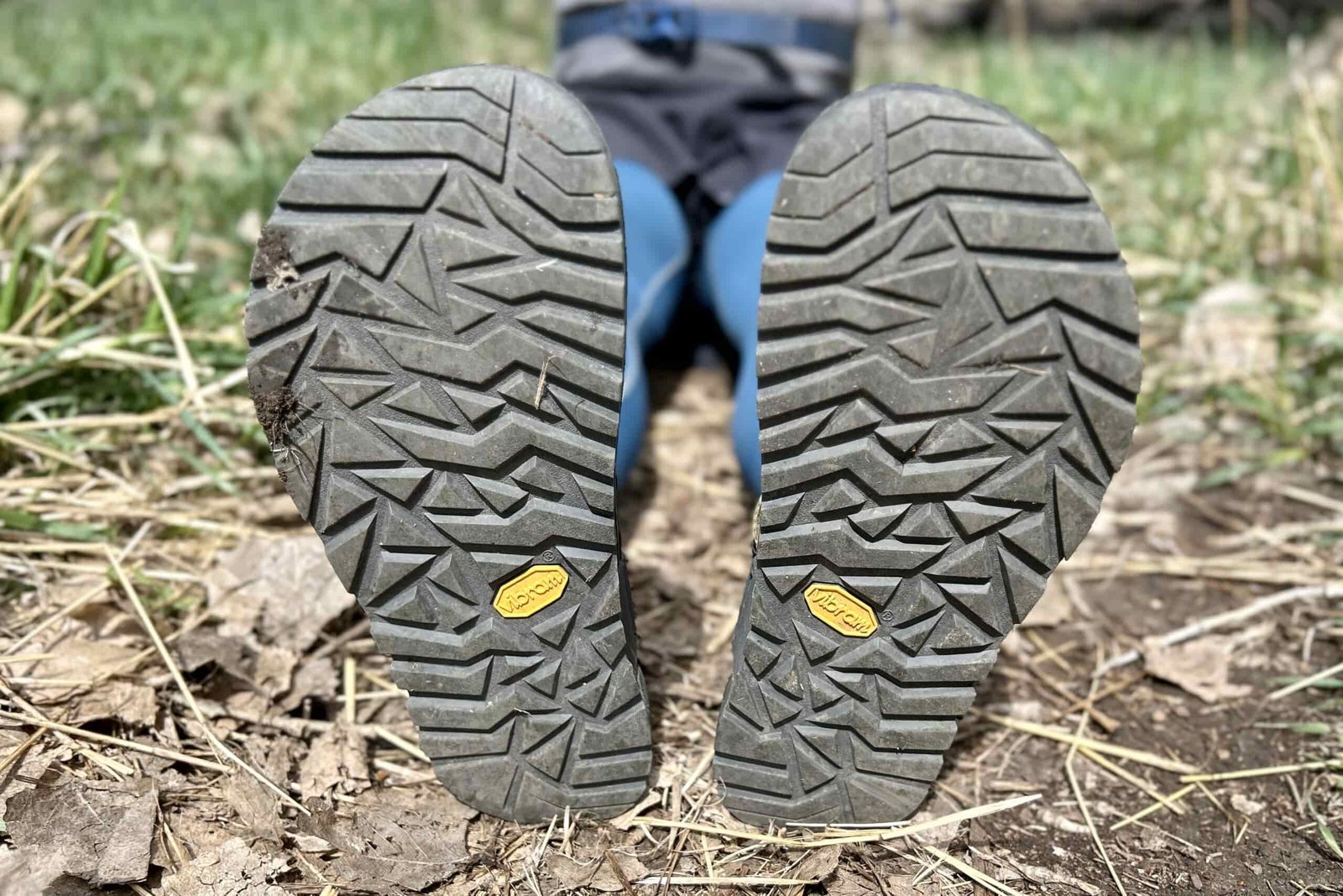 Close up image of the traction on the bottom of a pair of sandals.