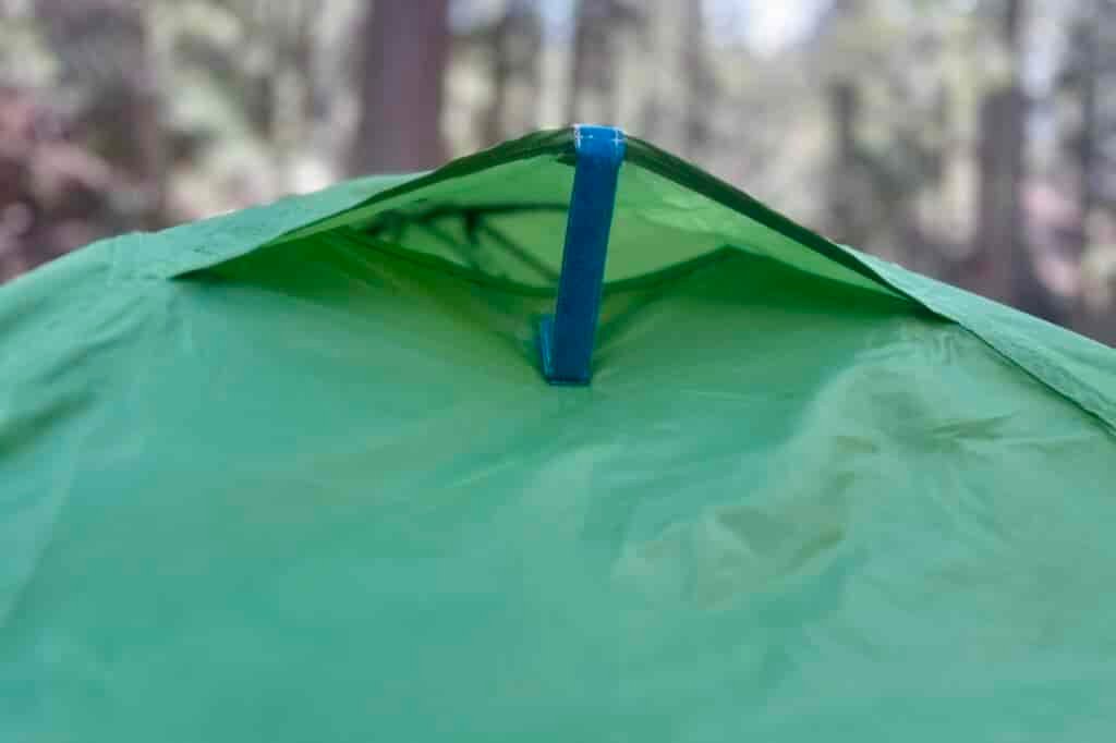 a close up of a tent's roof vents.