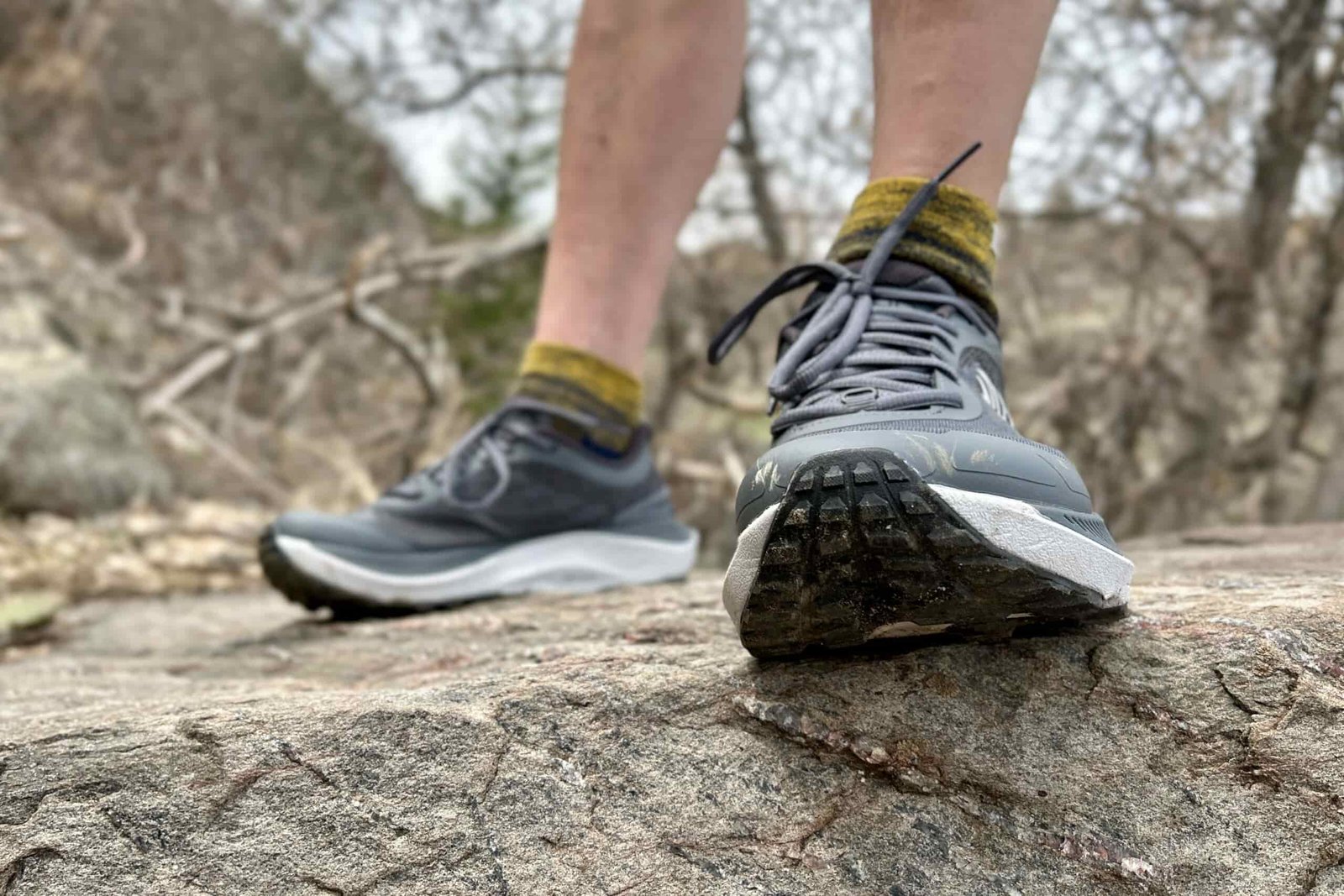 Close up of a pair of trail runners